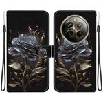 For Realme 12 Pro+ Global Crystal Texture Colored Drawing Leather Phone Case(Black Rose)