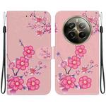 For Realme 12 Pro+ Global Crystal Texture Colored Drawing Leather Phone Case(Cherry Blossoms)