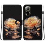 For Realme C67 4G Global Crystal Texture Colored Drawing Leather Phone Case(Gold Peony)