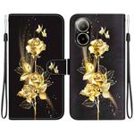 For Realme C67 4G Global Crystal Texture Colored Drawing Leather Phone Case(Gold Butterfly Rose)