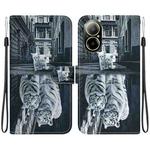 For Realme C67 4G Global Crystal Texture Colored Drawing Leather Phone Case(Cat Tiger Reflection)