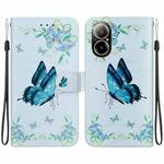 For Realme C67 4G Global Crystal Texture Colored Drawing Leather Phone Case(Blue Pansies)