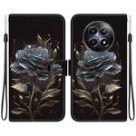 For Realme 12 5G Crystal Texture Colored Drawing Leather Phone Case(Black Rose)