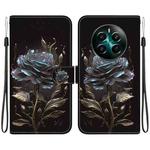For Realme 12+ Crystal Texture Colored Drawing Leather Phone Case(Black Rose)