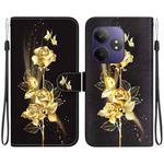 For Realme GT 6 / GT 6T / GT Neo6 Crystal Texture Colored Drawing Leather Phone Case(Gold Butterfly Rose)