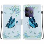 For Realme GT 6 / GT 6T / GT Neo6 Crystal Texture Colored Drawing Leather Phone Case(Blue Pansies)