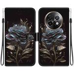 For Realme 13+ Global Crystal Texture Colored Drawing Leather Phone Case(Black Rose)