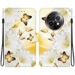 For Realme 13+ Global Crystal Texture Colored Drawing Leather Phone Case(Gold Butterfly Epiphyllum)