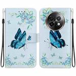 For Realme 13+ Global Crystal Texture Colored Drawing Leather Phone Case(Blue Pansies)