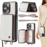 For iPhone 15 Pro Max JEEHOOD C22 Series Zipper Wallet Leather Phone Case with Dual Lanyard(Rose Gold)