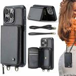 For iPhone 16 Pro Max JEEHOOD C22 Series Zipper Wallet Leather Phone Case with Dual Lanyard(Black)