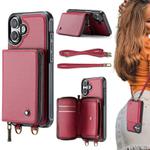 For iPhone 16 Plus JEEHOOD C22 Series Zipper Wallet Leather Phone Case with Dual Lanyard(Red)