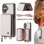 For iPhone 16 Plus JEEHOOD C22 Series Zipper Wallet Leather Phone Case with Dual Lanyard(Rose Gold)