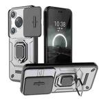 For Huawei P70 Pro 5G Sliding Camshield TPU + PC Shockproof Phone Case with Holder(Grey)