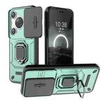 For Huawei P70 Pro 5G Sliding Camshield TPU + PC Shockproof Phone Case with Holder(Green)