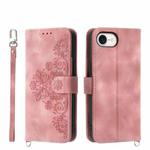 For iPhone SE 2024 Skin-feel Flowers Embossed Wallet Leather Phone Case(Pink)