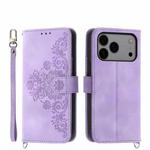 For iPhone 17 Pro Max Skin-feel Flowers Embossed Wallet Leather Phone Case(Purple)