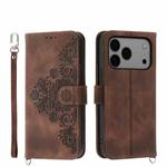 For iPhone 17 Pro Max Skin-feel Flowers Embossed Wallet Leather Phone Case(Brown)