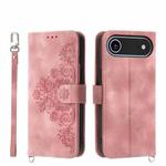 For iPhone 17 Air Skin-feel Flowers Embossed Wallet Leather Phone Case(Pink)
