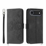 For iPhone 17 Air Skin-feel Flowers Embossed Wallet Leather Phone Case(Black)
