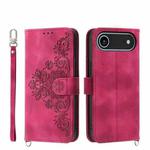 For iPhone 17 Air Skin-feel Flowers Embossed Wallet Leather Phone Case(Wine Red)