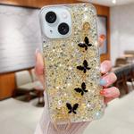 For iPhone 14 Starry Sequin Butterfly Chain Epoxy TPU Phone Case(Yellow)