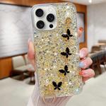 For iPhone 13 Pro Max Starry Sequin Butterfly Chain Epoxy TPU Phone Case(Yellow)