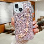 For iPhone 13 mini Starry Sequin Butterfly Chain Epoxy TPU Phone Case(Pink)