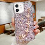 For iPhone 12 Starry Sequin Butterfly Chain Epoxy TPU Phone Case(Pink)