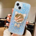 For iPhone 15 Starry Sequin Diamond Cat Ears Mirror Epoxy TPU Phone Case(Blue)