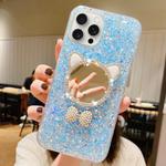 For iPhone 13 Pro Max Starry Sequin Diamond Cat Ears Mirror Epoxy TPU Phone Case(Blue)