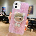 For iPhone 12 mini Starry Sequin Diamond Cat Ears Mirror Epoxy TPU Phone Case(Pink)