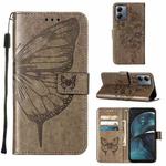 For Motorola Moto G14 Embossed Butterfly Leather Phone Case(Grey)