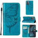 For Motorola Moto G14 Embossed Butterfly Leather Phone Case(Blue)