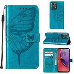 For Motorola Moto G84 Embossed Butterfly Leather Phone Case(Blue)