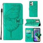 For Motorola Moto G54 Embossed Butterfly Leather Phone Case(Green)