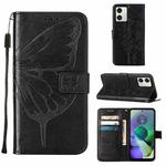 For Motorola Moto G54 Embossed Butterfly Leather Phone Case(Black)