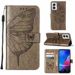 For Motorola Moto G Play 4G 2024 Embossed Butterfly Leather Phone Case(Grey)