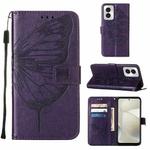 For Motorola Moto G Power 5G 2024 Embossed Butterfly Leather Phone Case(Dark Purple)