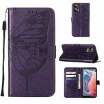 For Motorola Moto G Play 5G 2024 Embossed Butterfly Leather Phone Case(Dark Purple)