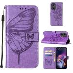 For Motorola Moto G Stylus 5G 2024 Embossed Butterfly Leather Phone Case(Purple)