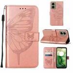 For Motorola Moto G04 4G / G24 4G Embossed Butterfly Leather Phone Case(Rose Gold)