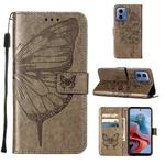 For Motorola Moto G34 Embossed Butterfly Leather Phone Case(Grey)