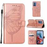 For Motorola Moto G34 Embossed Butterfly Leather Phone Case(Rose Gold)