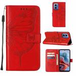 For Motorola Moto G34 Embossed Butterfly Leather Phone Case(Red)