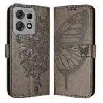 For Motorola Edge 50 Pro Embossed Butterfly Leather Phone Case(Grey)