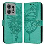 For Motorola Edge 50 Pro Embossed Butterfly Leather Phone Case(Green)