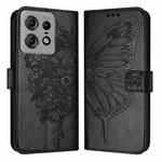 For Motorola Edge 50 Pro Embossed Butterfly Leather Phone Case(Black)