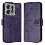 For Motorola Edge 50 Pro Embossed Butterfly Leather Phone Case(Dark Purple)