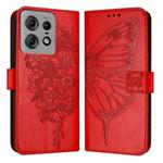 For Motorola Edge 50 Pro Embossed Butterfly Leather Phone Case(Red)